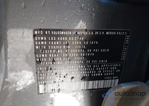 2022 Volkswagen Taos 1.5T Se из США, поврежденный, VIN 3VVYX7B23NM025020